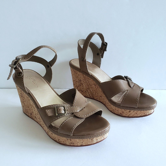 L.L. Bean Shoes - L.L. Bean Strappy Sandals Leather Cork Wedge Casual High Heel Platforms Womens 8